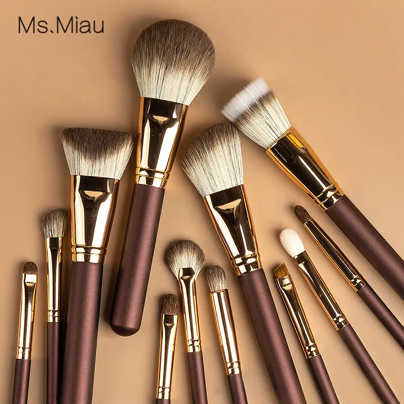 2023 high quality makeup brushes luxury custom wood 12 piece Cosmetic brush cooper makeup brushes set