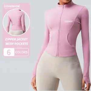 YISHENHON Long Sleeve Sports Jacket Women Zip Fitness Yoga Shirt Winter Warm Gym Top Active wear Running Coats Workout Clothes