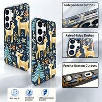 Coque de téléphone antichoc en composite PC+TPU avec motif cerf des neiges pour Galaxy A55, bord de caméra surélevé, boutons latéraux anti-rayures