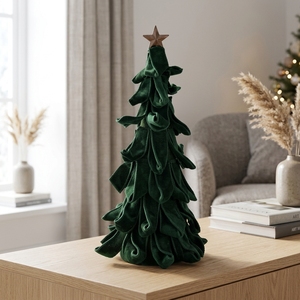 Forest Green Velvet Bows Christmas <b>Tree</b> Ruffle Tiered Luxury Decoration Bronze Star Library Cabin Cone <b>Tree</b> - Product Image 1