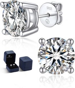 Boucles d'oreilles clous en moissanite de laboratoire taille brillant, couleur D, clarté VVS1, plaqué or blanc, argent sterling 925, certifiées CAL - Product Image 1