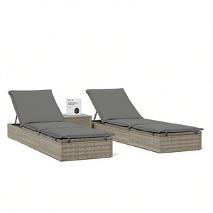 Lettini Prendisole in Polyrattan Grigio con Tavolino, Set Arredo Esterno per Patio, Design Moderno Stile Contemporaneo, Cuscini Inclusi - Product Image 1