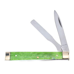 شفرة قلم كلاسيكي من الفولاذ المقاوم للصدأ وشفرة ملعقة من مادة Cupronickel معززات من الراتينج الأخضر مقبض دبابيس نحاسية سكين طبيب - Product Image 2
