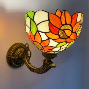 LongHuiJing 8Inch Sunflower Stained Glass <b>Wall</b> Light Vintage Tiffany <b>Wall</b> Mount Lamp Bedroom <b>Sconces</b> Home Table Lamp - Product Image 1