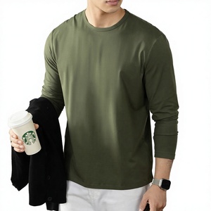 High Quality 220Gsm Soft Touch Solid Men Long Sleeve <b>Tshirts</b> 47% <b>Polyester</b> 47% Cotton 6% Spandex Regular Fit Breathable Blank - Product Image 2