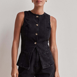 <span class=keywords><strong>Gilet</strong></span> en <span class=keywords><strong>jean</strong></span> <span class=keywords><strong>sans</strong></span> manches pour <span class=keywords><strong>femme</strong></span>, grande taille, décontracté, en toile de lin, pour l'hiver et le printemps, avec broderie en coton et coquille tissée - Product Image 4