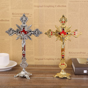 Металлический сплав золота церкви реликвий стены Распятие Иисуса Христа на подставке перекрестный настенный распятие Старинные часовни украшения - Product Image 6