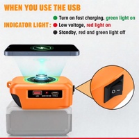 Adaptateur de chargeur sans fil pour batterie 18 V 20 V Qi 15 W Charge rapide Double USB Type C Batterie externe portable Cadeau de Noël Garage Van