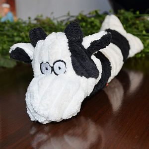 Peluche in velluto a coste giocattolo da masticare lungo per cani-disegno di mucca e cane sdraiato, sollievo resistente e pungente - Product Image 4