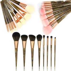 Ensemble de 8 pinceaux de maquillage pour le visage en poils synthétiques, poudre, fond de teint, blush, contour, manche en plastique marbré, professionnel, marque privée - Product Image 1