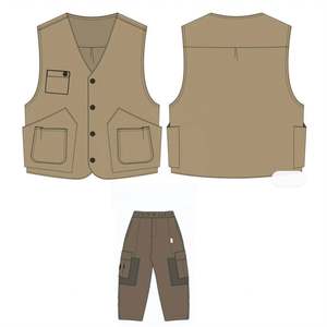 ชุดเสื้อกั๊กคาร์โก้และกางเกงคาร์โก้หลายกระเป๋ามีซิปแบรนด์แฟชั่นสไตล์สตรีท - Product Image 1