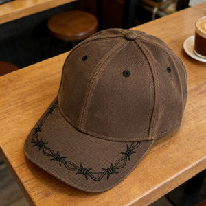 Gorra de Béisbol Vintage Lavada de 6 Paneles con Bordado 3D de Alambre de Púas - Sombrero Ligero Casual para el Sol, Ideal para Streetwear y Actividades al Aire Libre - Product Image 4