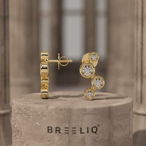 Boucles d'oreilles pendantes en diamant serti en grappe, VVS2, couleur G, diamant rond, bijoux fins, or jaune 14 carats - Product Image 4