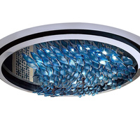 Lustre de plafond moderne et élégant pour restaurant, luminaire suspendu en verre bleu en forme de poisson
