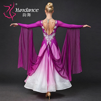 Robe de danse de salon en mousseline de soie personnalisée Yundance B-26109-2, robe de compétition professionnelle en strass pour femmes, standard pour la valse et le tango