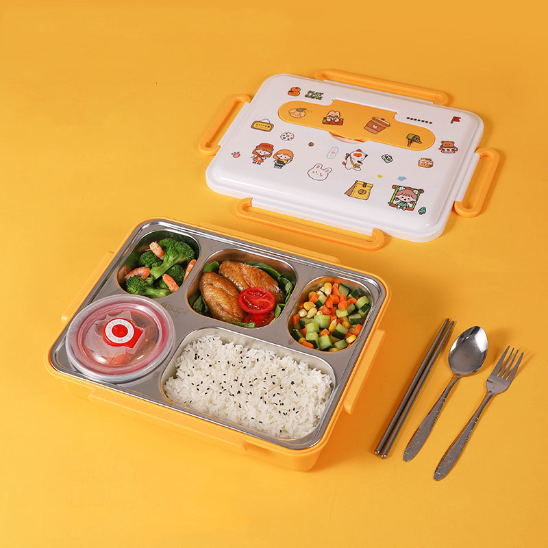 Grand bol à 5 compartiments avec bol à soupe et couverts
