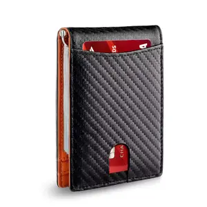 WSY178 minimalistischer Portemonnaie-Leder-Slim-Portemonnaie-Kartenhalter mit Geldklammer für Herren
