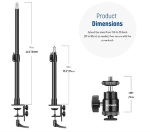 Trípode de Escritorio Metálico Ajustable <span class=keywords><strong>NEEWER</strong></span> de 13.8"-23.6" con Cabezal de Bola de 1/4" y Soporte de Zapata Fría |   Abrazadera en C para Cámara - Product Image 5