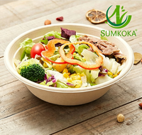 Bol à salade rond Sumkoka 500 ml en bagasse de canne à sucre biodégradable, jetable, compatible micro-ondes, qualité alimentaire, avec couvercle