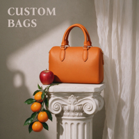 Sac Bowling Structuré en Cuir PU Grainé Litchi Orange Kaki, Sac à Main de Luxe Élégant et Chic pour Femme, Personnalisable OEM