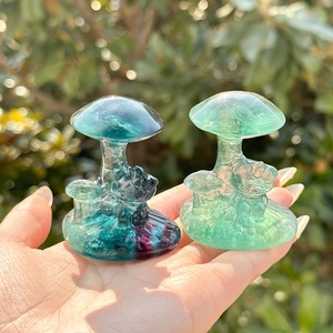 Nuovo arrivo creativo di cristallo verde Fluorite fungo ciao gattino intagli di alta qualità inciso a mano decorazioni naturali - Product Image 5