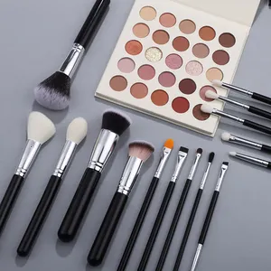 Luxury Makeup Brush Set 15pcs Powder Foundation Eye Shadow Brushes Custom Logo Black Handle With Low MOQ Wholesale