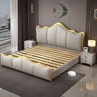 Lit en cuir moderne de luxe de haute qualité, taille king, tête de lit capitonnée en cuir, mobilier d'hôtel, lit rembourré avec matelas