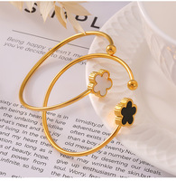 Pulsera italiana de acero inoxidable 2025, brazaletes de trébol de cinco hojas chapados en oro de 18 quilates, pulsera de concha ajustable impermeable para mujer