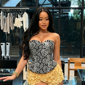 Y2K <b>Strapless</b> Bralette Crop Top Eco-Friendly Animal Print Woven Fitted Back Zip PU Faux Leather Snakeskin Color Block - Product Image 5