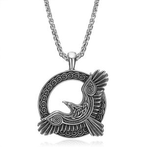 Collier pendentif en acier inoxydable bicolore Odin Raven, style nordique Viking, bijoux du zodiaque animal pour hommes, cadeau - Product Image 5