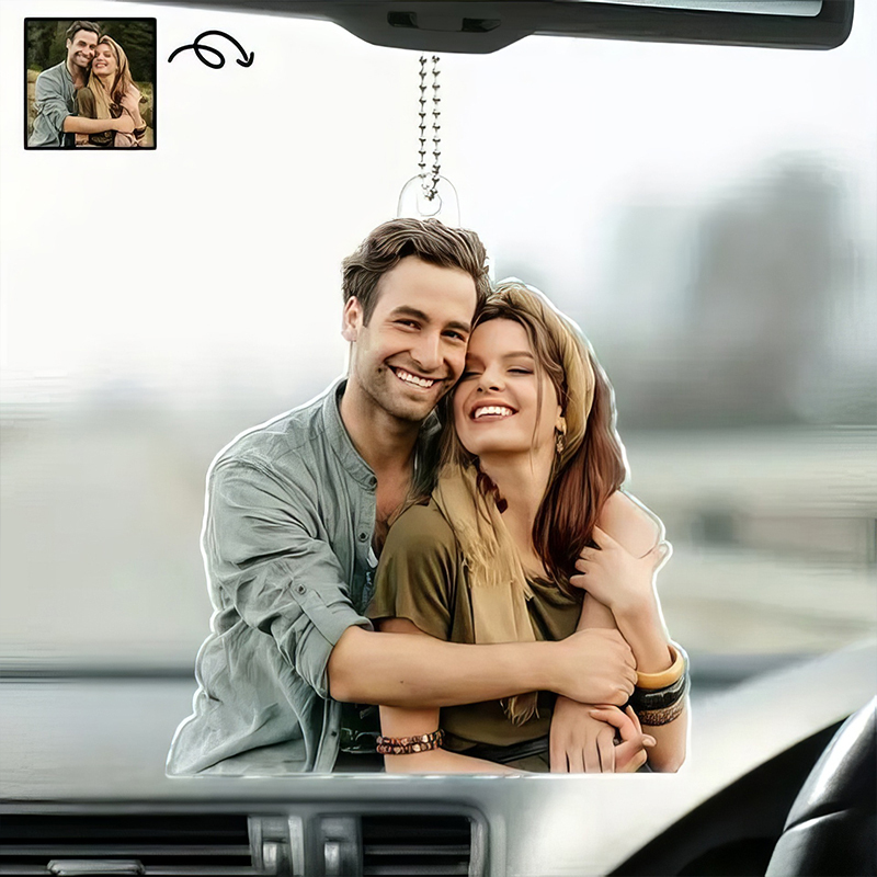 NEWNORTH Personalized Photo Car Ornament Arylic Personalized Customized Text Photo Car Rearview Mirror Hanging Gift for Couple · image 4
