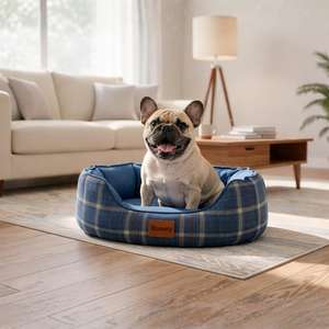 Cuccia per Animali Domestici Harmony in Tessuto di Lino a Quadretti, Letto per Cani e Gatti, 3 Colori, Comodo Tappetino per Tutte le Stagioni - Product Image 3