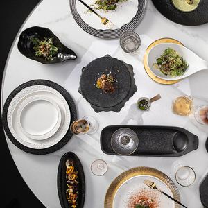 Poterie sur mesure plats créatifs Restaurants haut de gamme vaisselle en porcelaine <span class=keywords><strong>contemporaine</strong></span> ronde Unique vaisselle <span class=keywords><strong>assiette</strong></span> à pâtes - Product Image 6