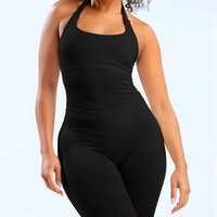 Ensemble de sport 2 pièces pour femme : Haut dos nu à licou et short taille haute sans couture ultra-extensible – Tenue de sport et d'entraînement