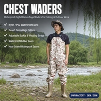Cuissardes de pêche personnalisées pour hommes, en PVC tricoté, motif camouflage bleu, résistantes à l'eau, avec bottes intégrées, pour travaux aquatiques en extérieur