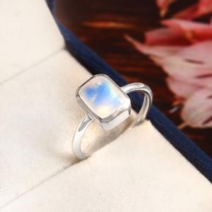 925 Sterling <b>Silver</b> <b>Boho</b> Eternity Vermeil <b>Ring</b> Classic Bezel Setting Rainbow Moonstone for Birthday or Anniversary - Product Image 4