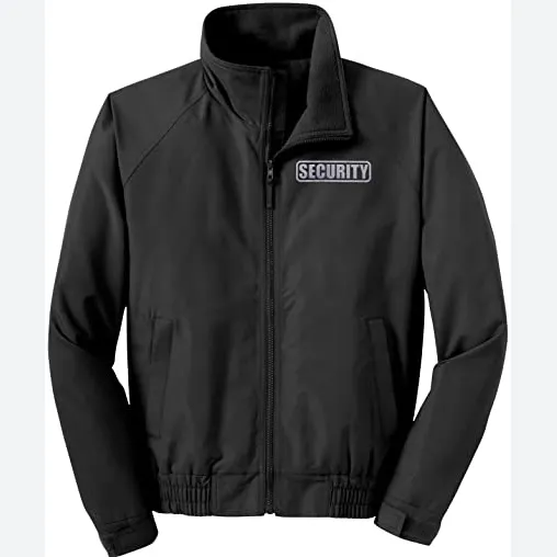 100% 폴리 에스터 경량 양털 바디 라이닝 장교 유니폼 반사 로고가있는 경비원 충전기 블랙 자켓