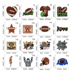 Écussons brodés personnalisés de <span class=keywords><strong>football</strong></span> américain, thermocollants, pour casque de rugby, trophée, nœud, étoile, cœur, badges brodés, appliqués - Product Image 2