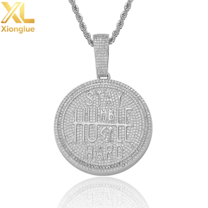 Trendy Fashion Bling Hiphop Shiny Stylish Jewelry Iced <b>Striking</b> Baguette Zircon Brass Letter Round <b>Plate</b> Pendant Necklace - Product Image 2