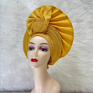 Pañuelo para la Cabeza Aso Oke Nigeriano Dorado para <span class=keywords><strong>Grupo</strong></span>, Alta Calidad, Tradicional, con Piedras y Cuentas, Pañuelo Africano Auto Gele - Product Image 1