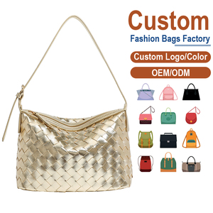 Sac bandoulière tissé doré personnalisé en usine, sac à main hobo de luxe en cuir pour femme - Product Image 1