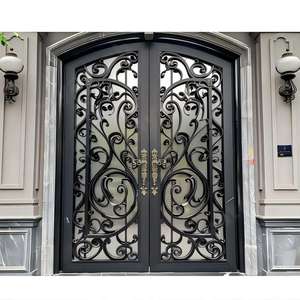 XIYATECH Modern Main Entry House Black <strong>Door</strong> Security Wrought Iron <strong>Door</strong> Anti-Theft Home Arched Double Entrance <strong>Doors</strong> - Product Image 1