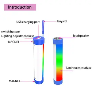 LED camping light Tube Inflatable Camping Lantern with RGB Disco Light Carabiner Loop and Magnetic and music speaker
