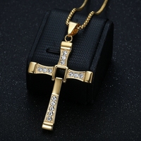 Bijoux de Commerce Extérieur - Collier Pendentif Croix Personnalisé en Acier Inoxydable Incrusté de Diamants Style Dominic Toretto Fast & Furious 8