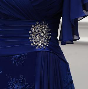 Elegante Abito Lungo Formale Blu Reale in Pizzo e Chiffon per Madre della Sposa, Scollo <span class=keywords><strong>a</strong></span> V, Maniche Corte, per Matrimonio - Product Image 6
