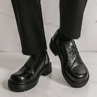 Chaussures décontractées en cuir pour hommes, grande taille, basses, noires, à bout rond, avec talon compensé, de haute qualité
