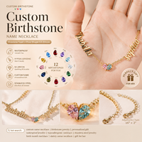 Collar con Nombre Personalizado y Colgante de Piedra de Nacimiento, Acero Inoxidable, Forma de Pera, Zirconia 5A, Resistente al Agua, Hipoalergénico, Regalo para Mujer