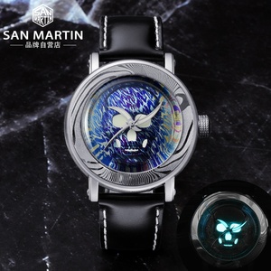 Reloj Mecánico Automático de Esqueleto <span class=keywords><strong>San</strong></span> <span class=keywords><strong>Martin</strong></span> con Cristal de Zafiro Abombado, Acero de Damasco, Luminoso, Movimiento SW200, Envío Gratis, en Existencia - Product Image 1