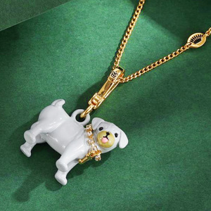 Collier pendentif chien bouledogue gris en émail 3D mignon - Product Image 3