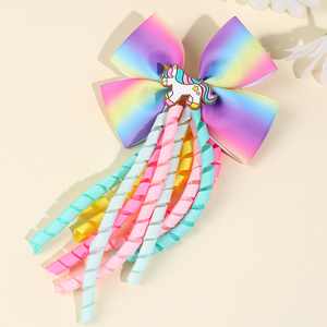 Cn Boutique Regenboog Gradiënt Grosgrain Lint Krullend Haar Strik Zoete Eenhoorn Pvc Shaker Haarclip Meisjes <span class=keywords><strong>Kids</strong></span> - Product Image 2